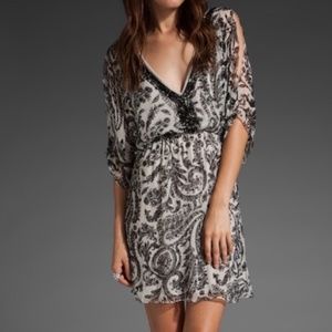 Alice + Olivia Jeanette Beaded Silk Black White Dress Size XS